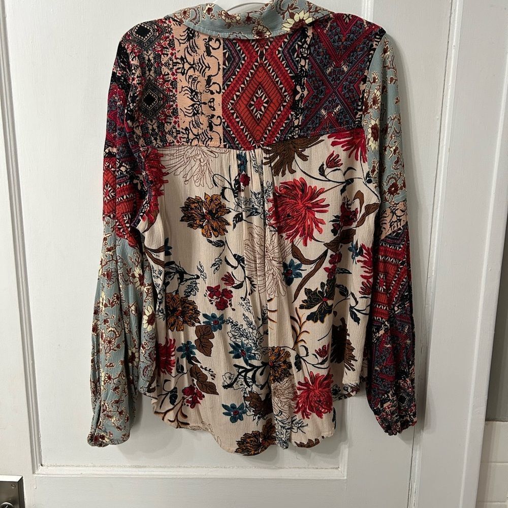 Umgee Multicolor Patchwork Button-Down Blouse - Picture 6 of 6